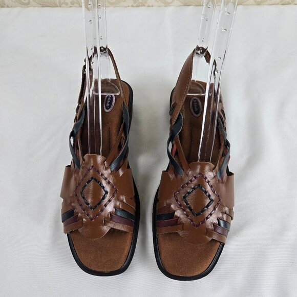 Dr Scholl's Size 8 Brown Leather Slingback Sandals Two-Tone Woven Cushioned - Picture 6 of 16